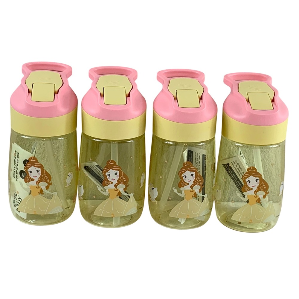 Disney Baby Princess Belle PopUp Straw Cup 4 Pk Spill Proof Yellow Pink BPA Free